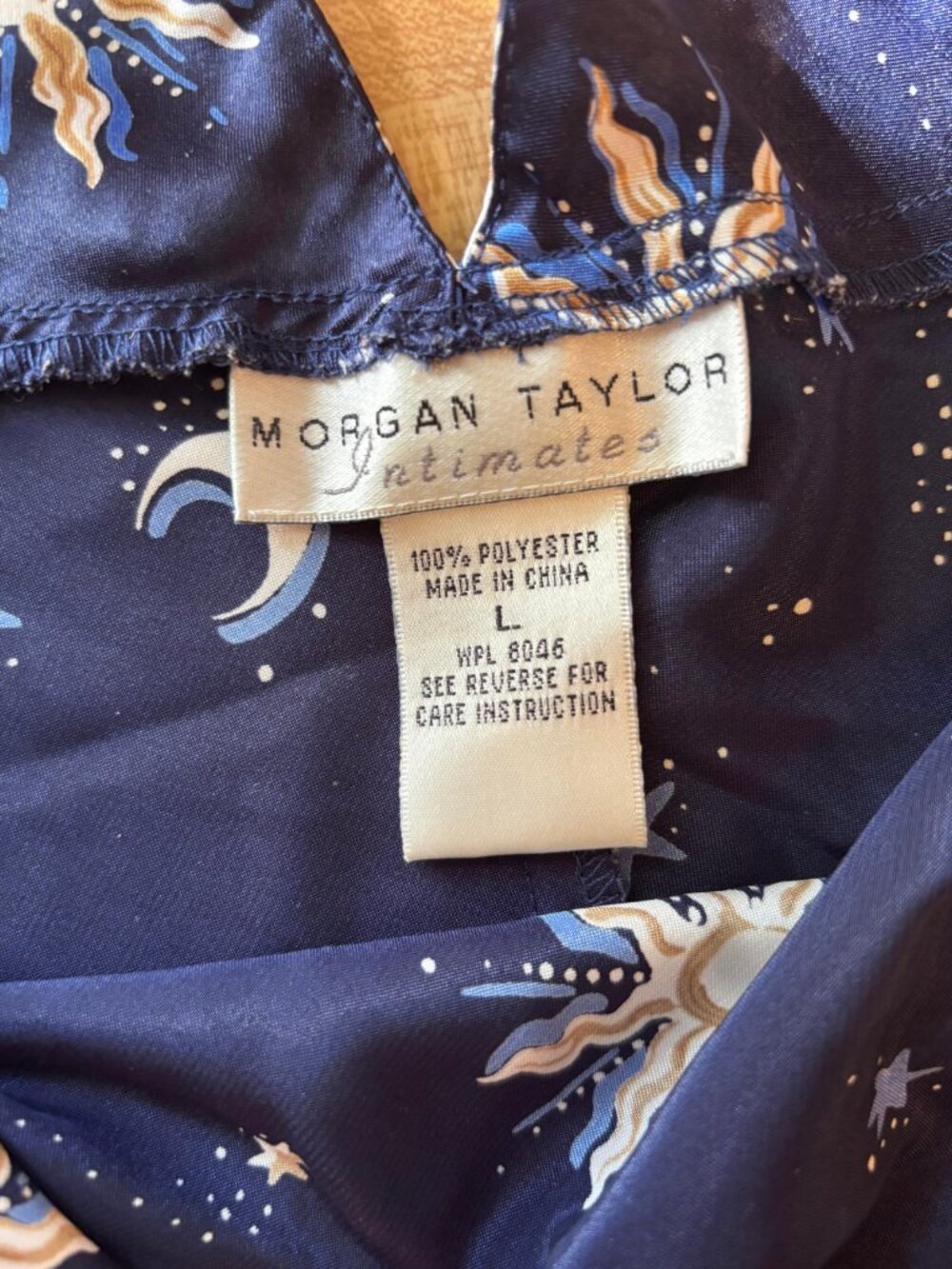 90s Celestial Slip Dress Moon Star Print Satin Lingerie Dress Size L - Picture 5 of 5